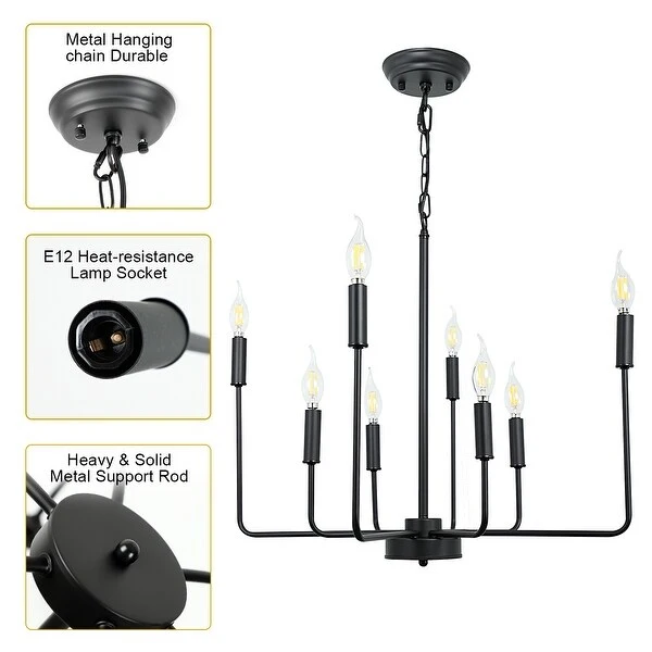 Depuley 8-Light Industrial Farmhouse Metal Candlelabrum Chandelier,Matte Black