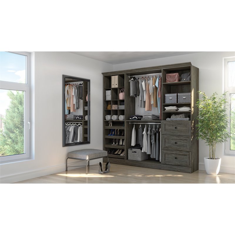 Bestar 40853-000035 86 in. Versatile Closet Organizer&#44; Walnut Gray