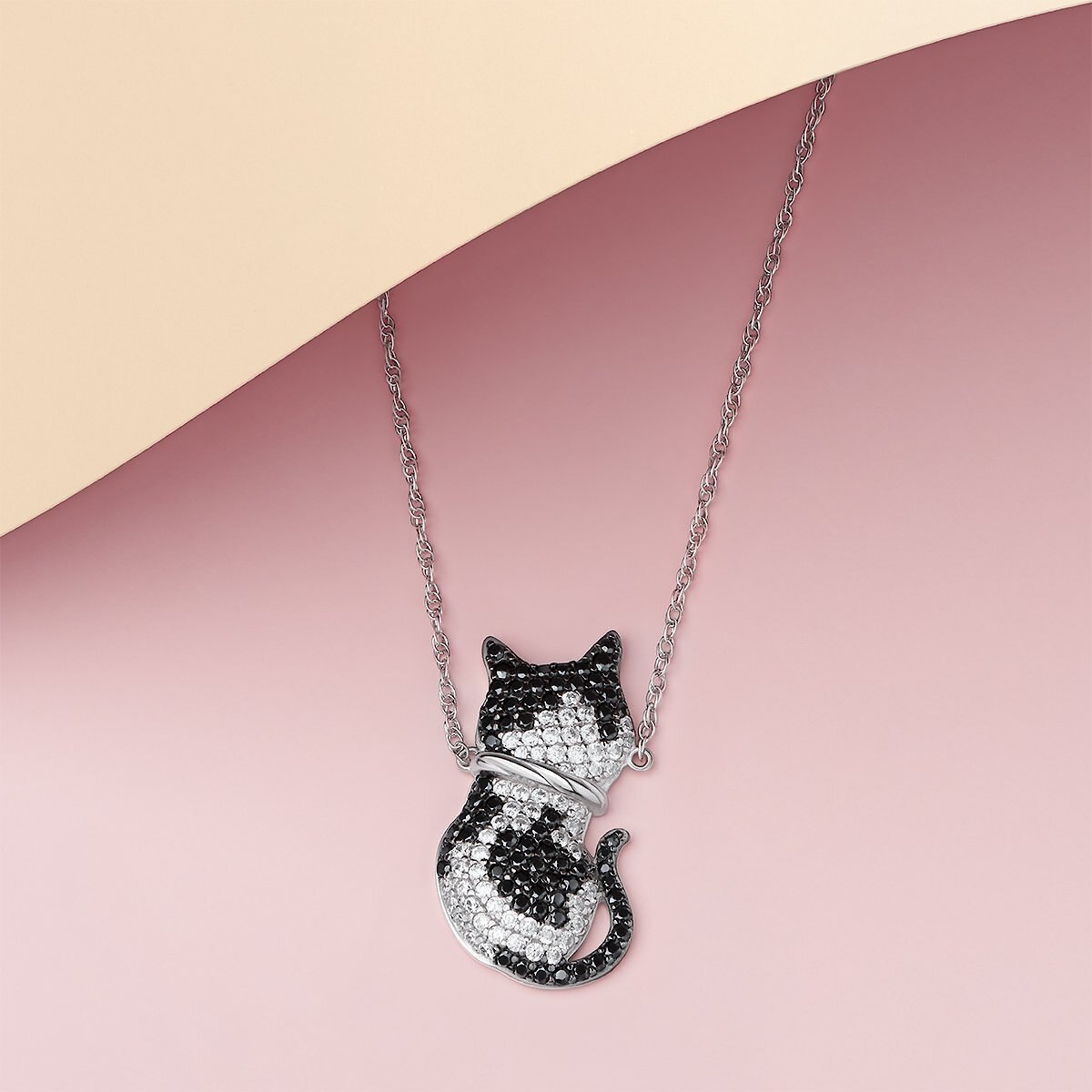 Scamper and Co Rhodium Plated Sterling Silver Cool Cat Pendant Necklace