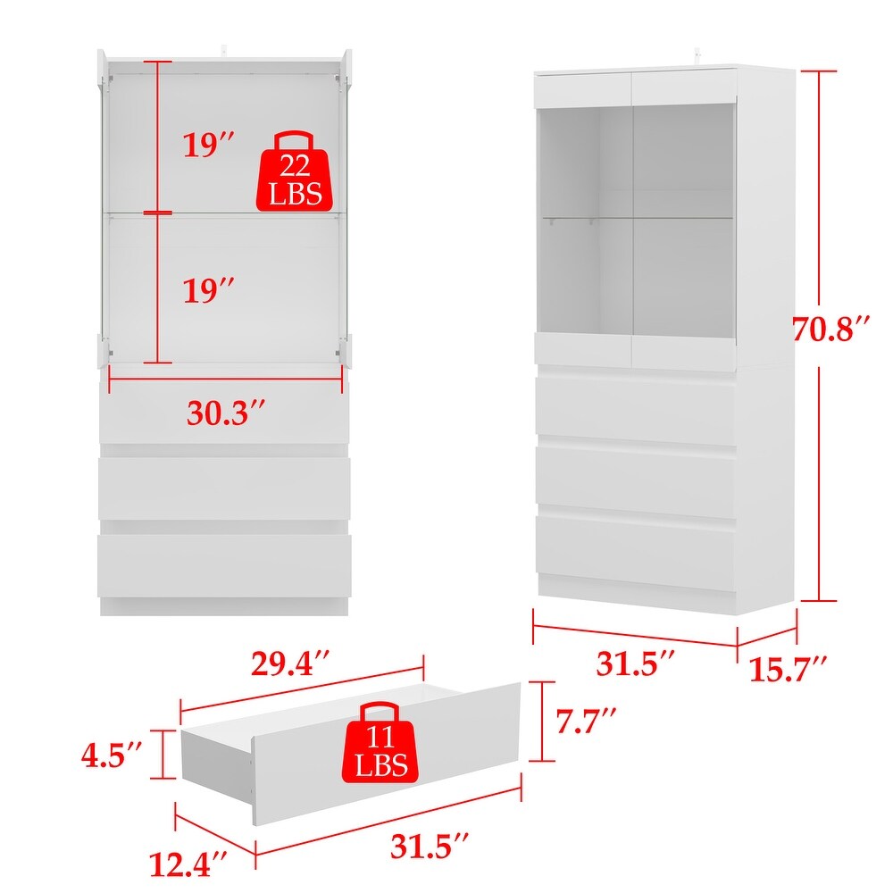 Bar Cabinet with 3 Color Lights   Glass Doors   Partition   3 Drawers   31.5\