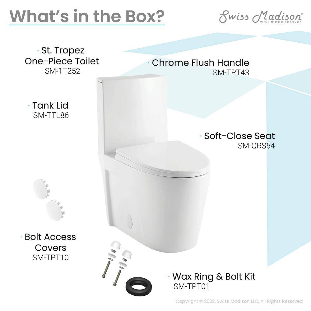 Swiss Madison St. Tropez 1-piece 1.28 GPF Single Flush Elongated Toilet in Glossy White Seat Included SM-1T252