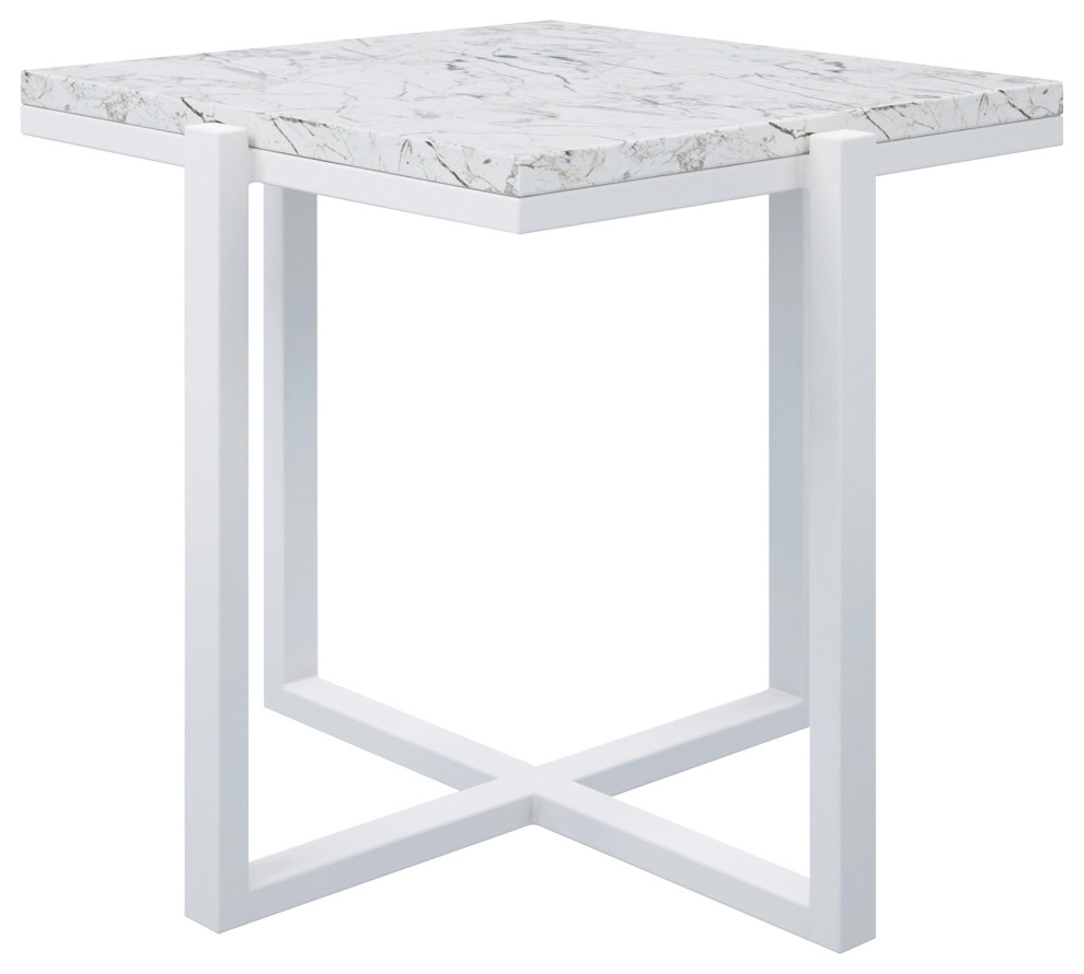 Square End Table With Honed Carrara Marble  Frost   Transitional   Outdoor Side Tables   by Sunset West Outdoor Furniture  Houzz