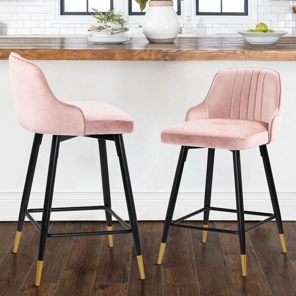 Velvet Upholstered Swivel Bar Stool or Counter Stool with Low Back (Set of 2)