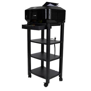 Mind Reader 4-Shelf Plastic Wheeled Printer Cart Organizer in Black PRCARTLG-BLK