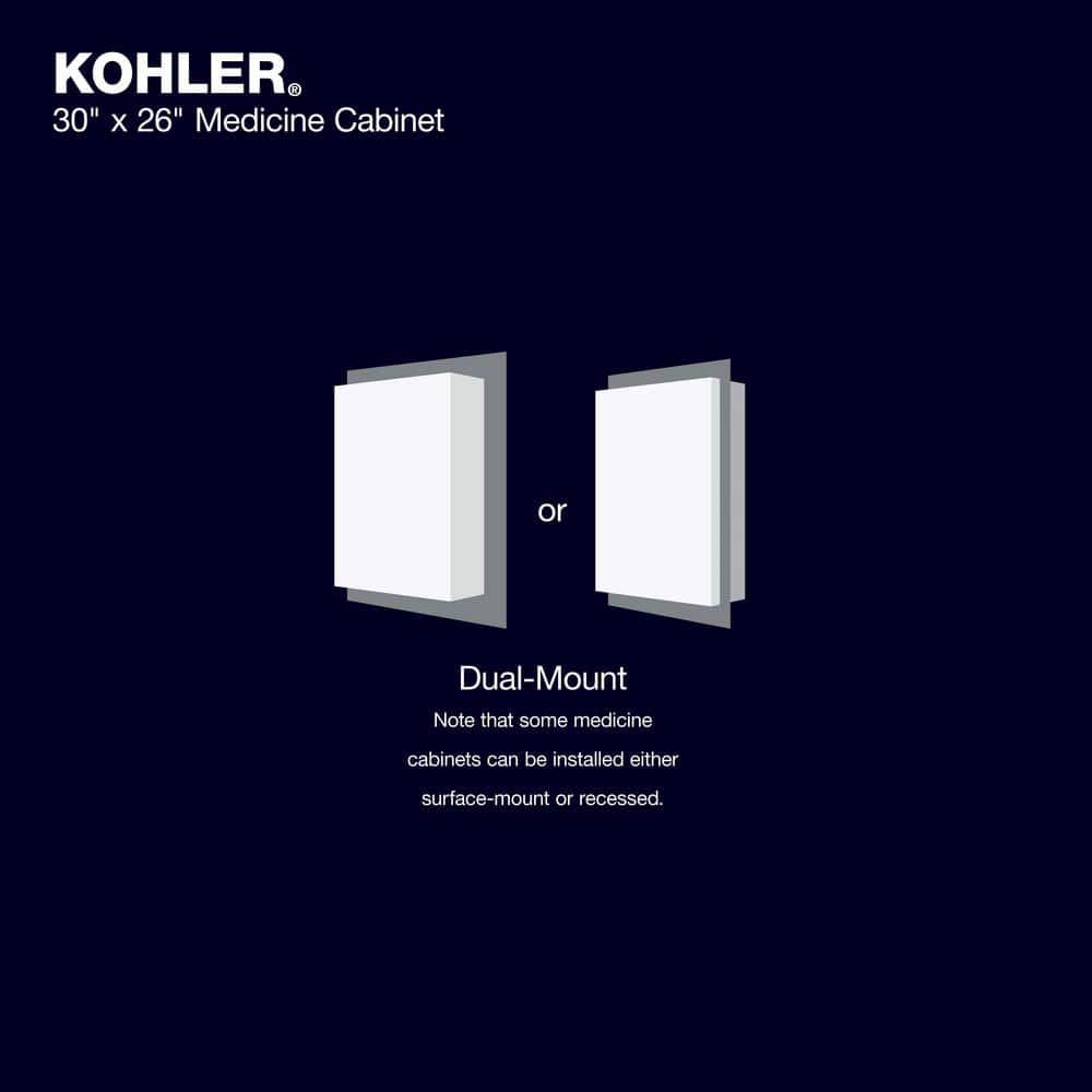 KOHLER CLC 30 in x 26 in RecessedSurface Mount Soft Close Medicine Cabinet with Mirrored Door