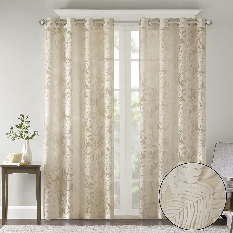 Madison Park 1-Panel Kauna Palm Leaf Sheer Grommet Window Curtain