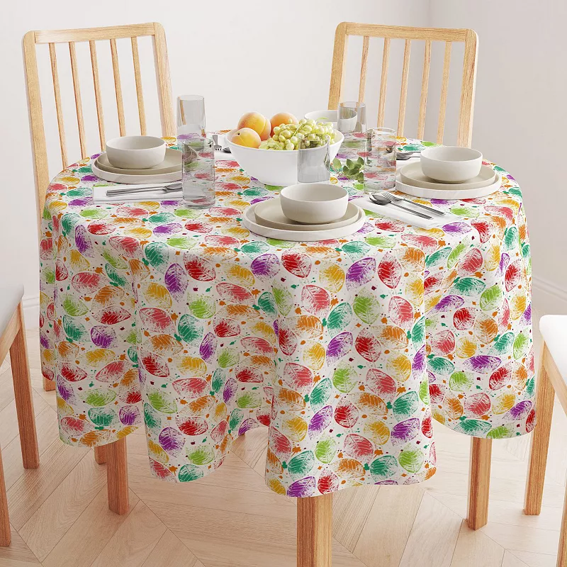 Round Tablecloth， 100% Polyester， 70 Round， Bold Autumn Leaves and Paint Splatter