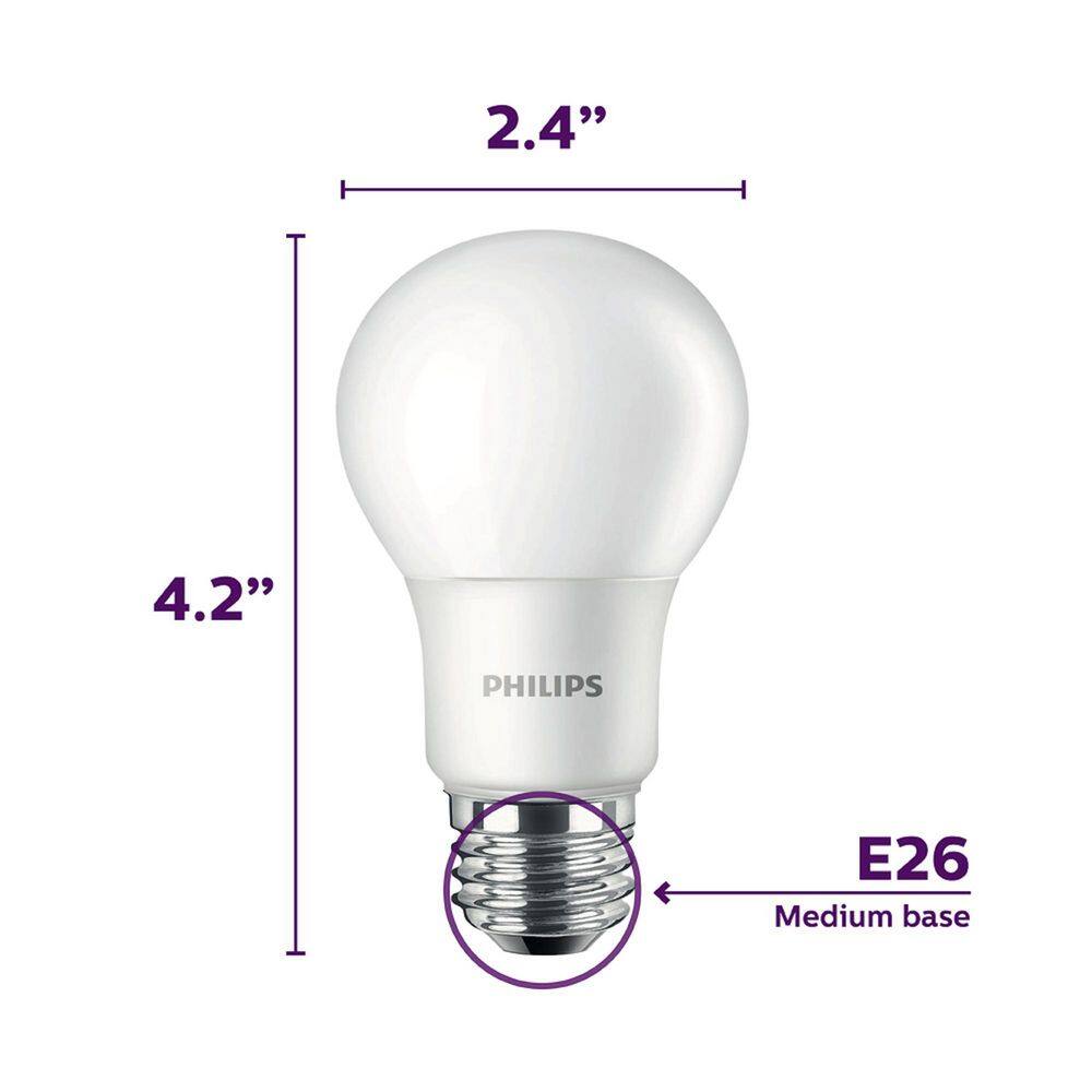 Philips 60-Watt Equivalent A19 Non-Dimmable E26 LED Light Bulb Soft White 2700K (4-Pack) 565457