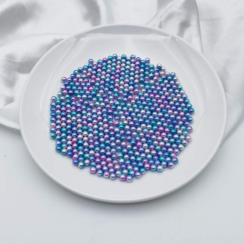 2600 Pieces Gradient Undrilled Abs Art Faux Pearls For Vase Fillers， 6mm Blue-purle No Hole Makeup Beads Mermaid Imitation Round Pearl Beads For Table