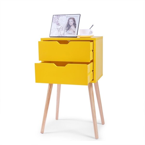 2 Pieces Nightstand with 2 Drawers， Bedroom Accent Side Table， End Table Storage Wood Cabinet， Yellow - - 38045475