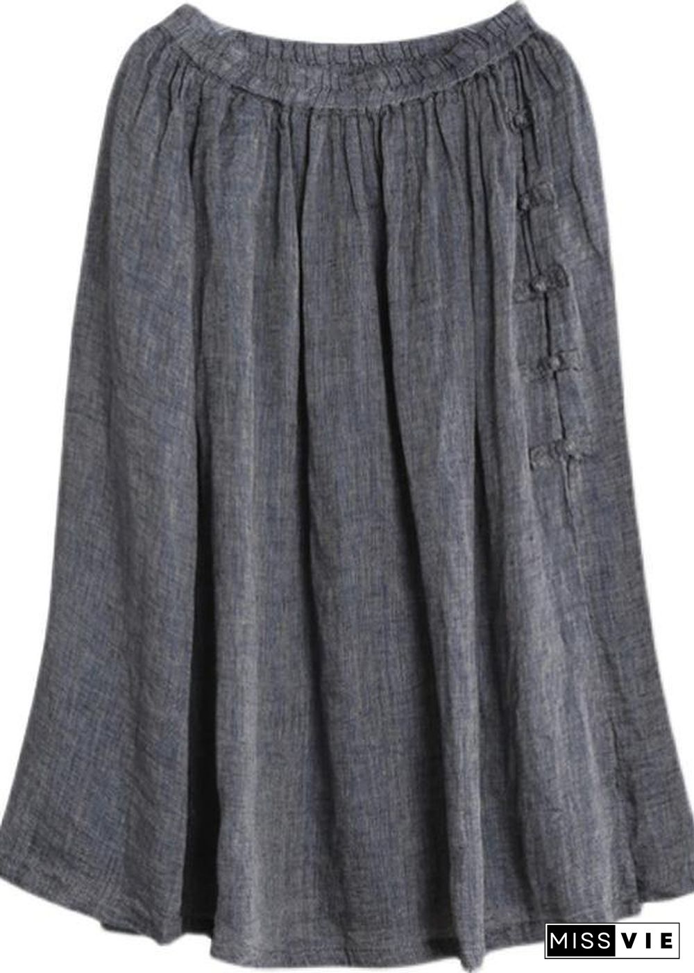 French Grey Elastic Waist Oriental Summer Linen Skirt