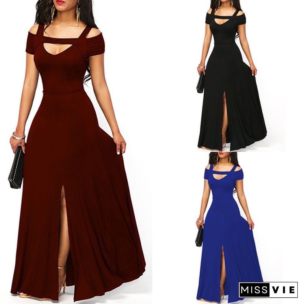 Womens Cold Shoulder V Neck Bodycon Prom Evening Club Maxi Long Dresses Party Dress