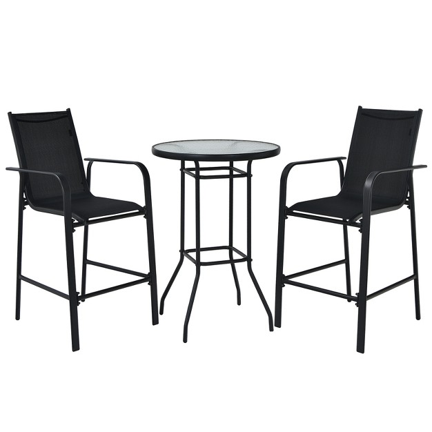 Tangkula 3 Pcs Patio Bistro Set Outdoor Table amp Chairs Set W tempered Glass Top Black