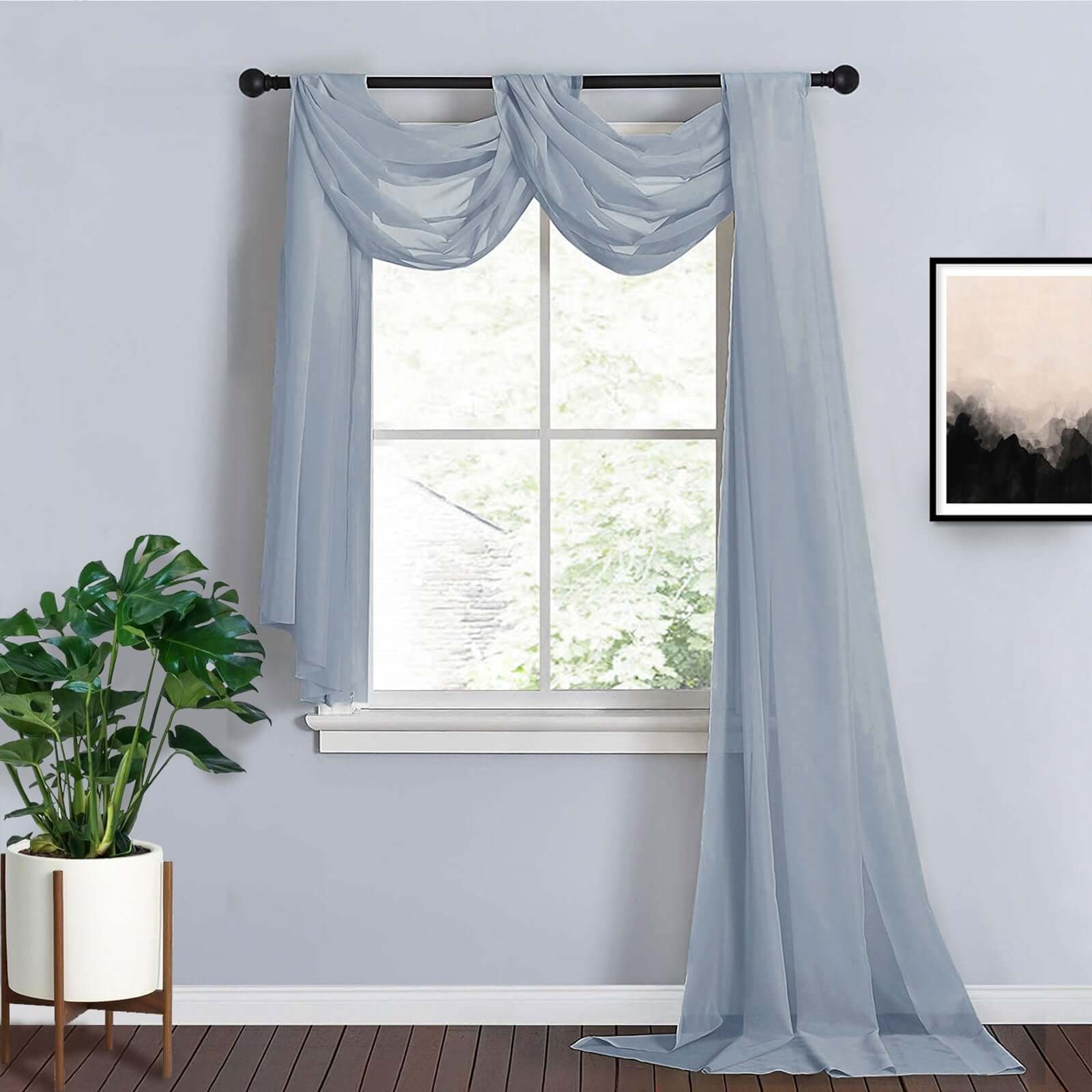 Dusty Blue Sheer Organza Wedding Arch Draping Fabric, Long Curtain Backdrop Window Scarf Valance 18ft