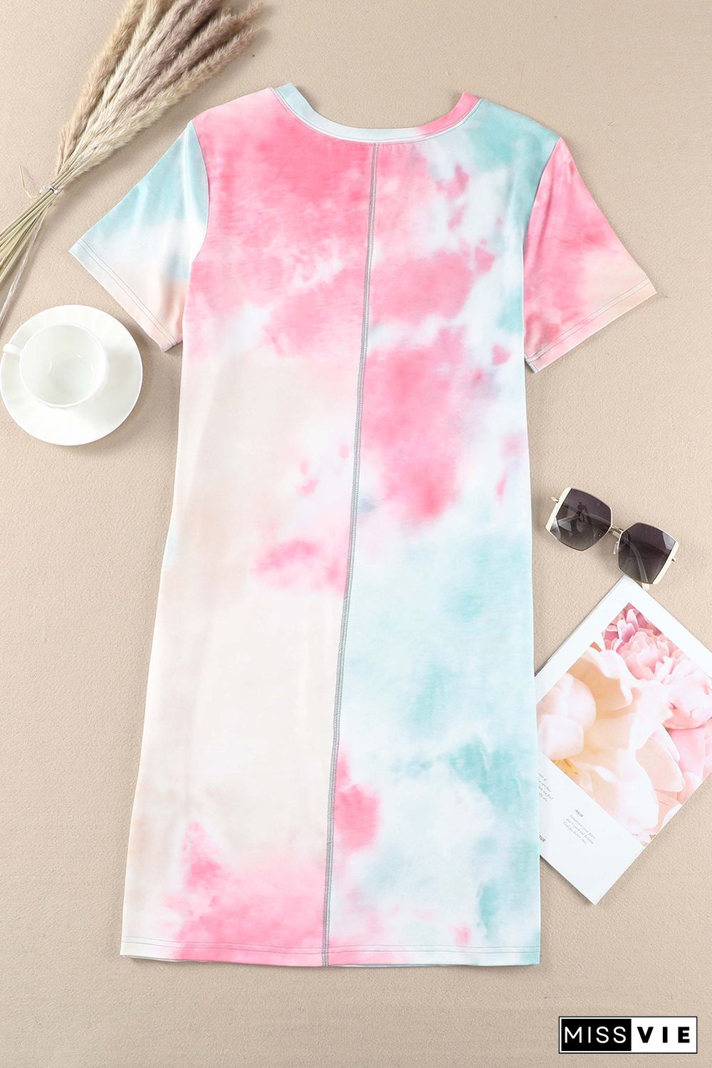 Multicolor Tie Dye Oversized Slit Tee Dress