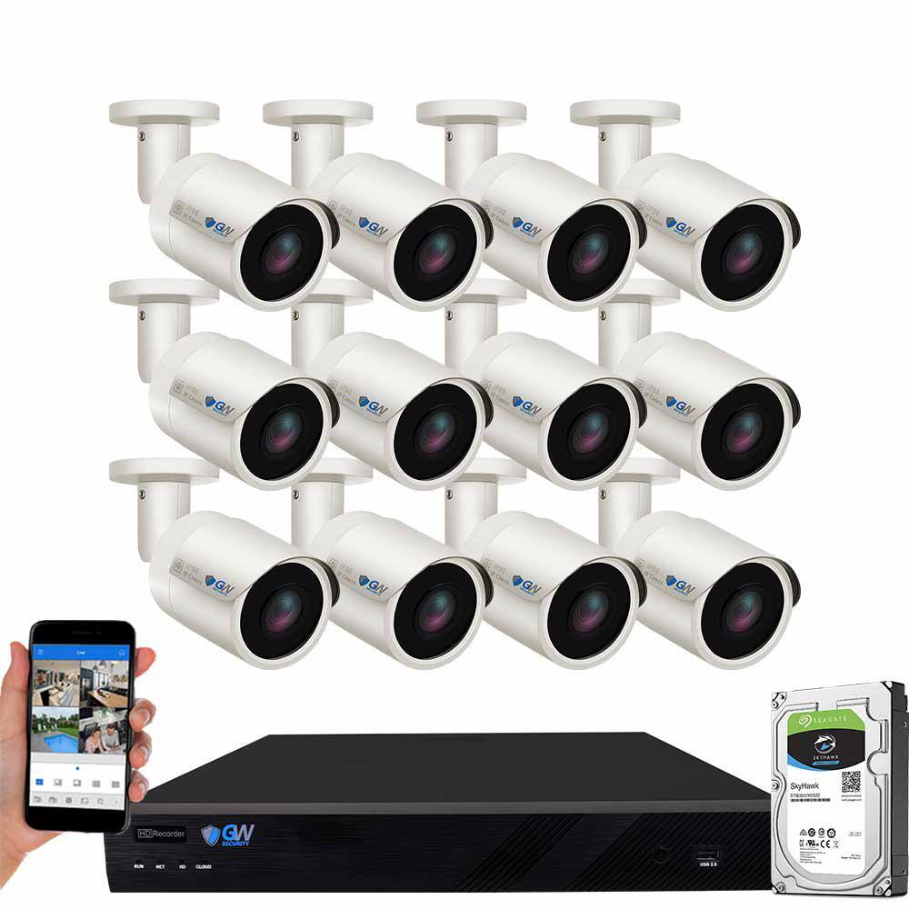 GW Security 16-Channel 8MP 4TB NVR Security Camera System 12 Wired Bullet Cameras 2.8mm Fixed Lens HumanVehicle Detection Mic GW7037MIC12-4T