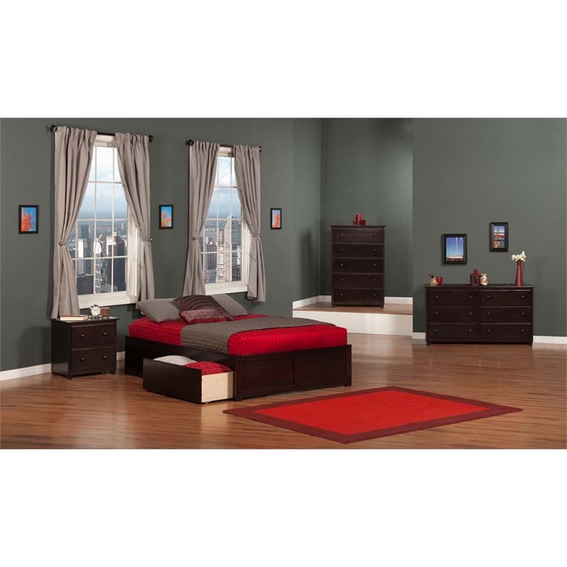 Leo & Lacey Urban Contemporary/Modern Hardwood Storage Platform Bed, Full, Espresso