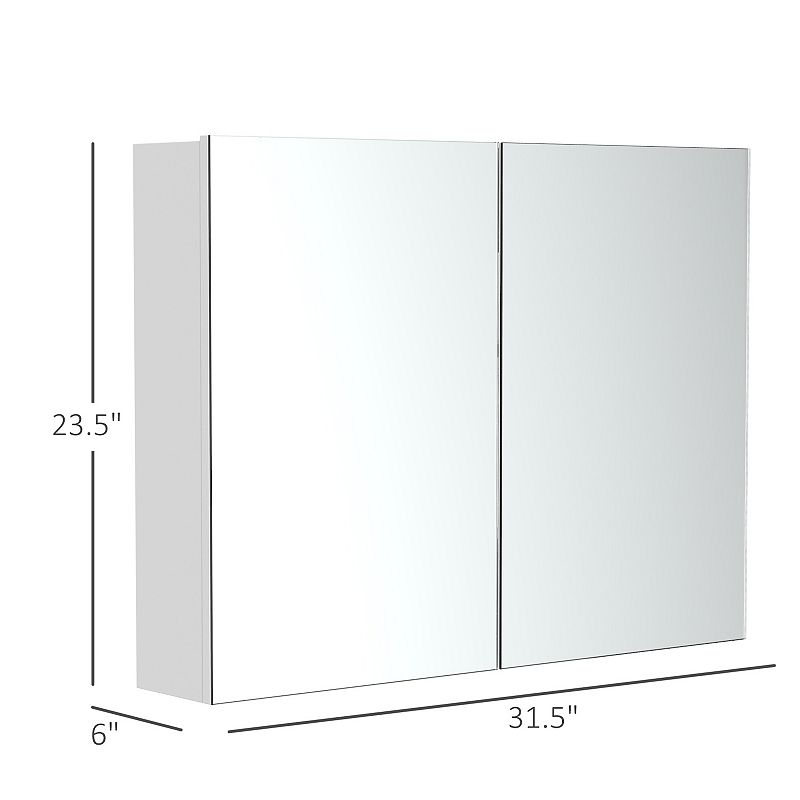 HOMCOM Double Door Wall Mounted Bathroom Mirror Medicine Cabinet with Modern Design Large Storage and Quiet Hinges