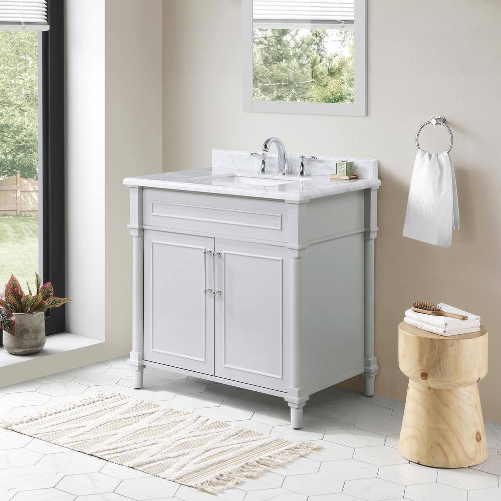 Home Decorators Collection Aberdeen 36 in. W x 22 in. D x 34.5 in. H Bath Vanity in Dove Gray with White Carrara Marble Top 8103600270