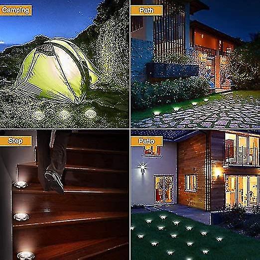 4 Pcs Solar Ground Lights， 10 Led Garden Lights Disk Lights In-ground Outdoor Landscape Lighting For