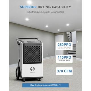 JEREMY CASS 250 pt. 8000 sq.ft. Commercial Dehumidifier for Basement in White High Efficiency Compressor GZBA031603