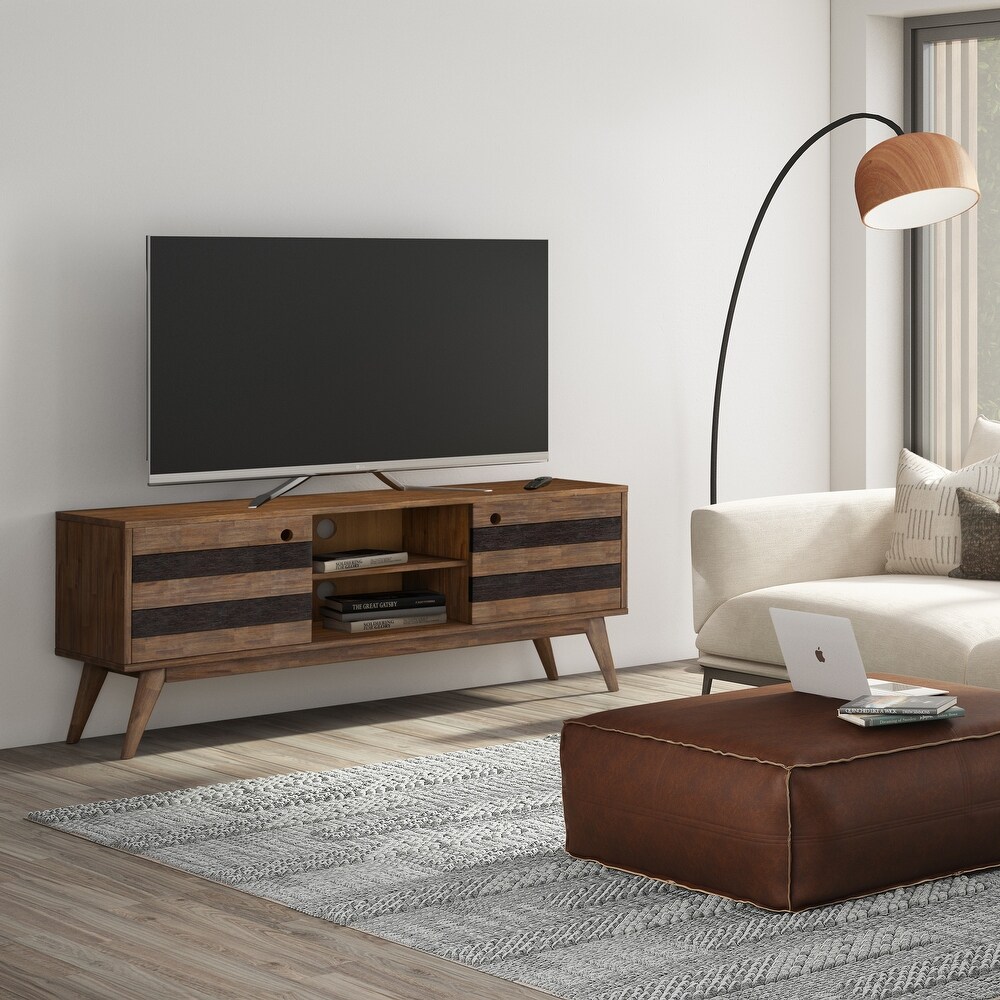 Wright SOLID ACACIA WOOD 60 inch Wide Mid Century Design TV Media Stand in Rustic Natural Aged Brown   18\