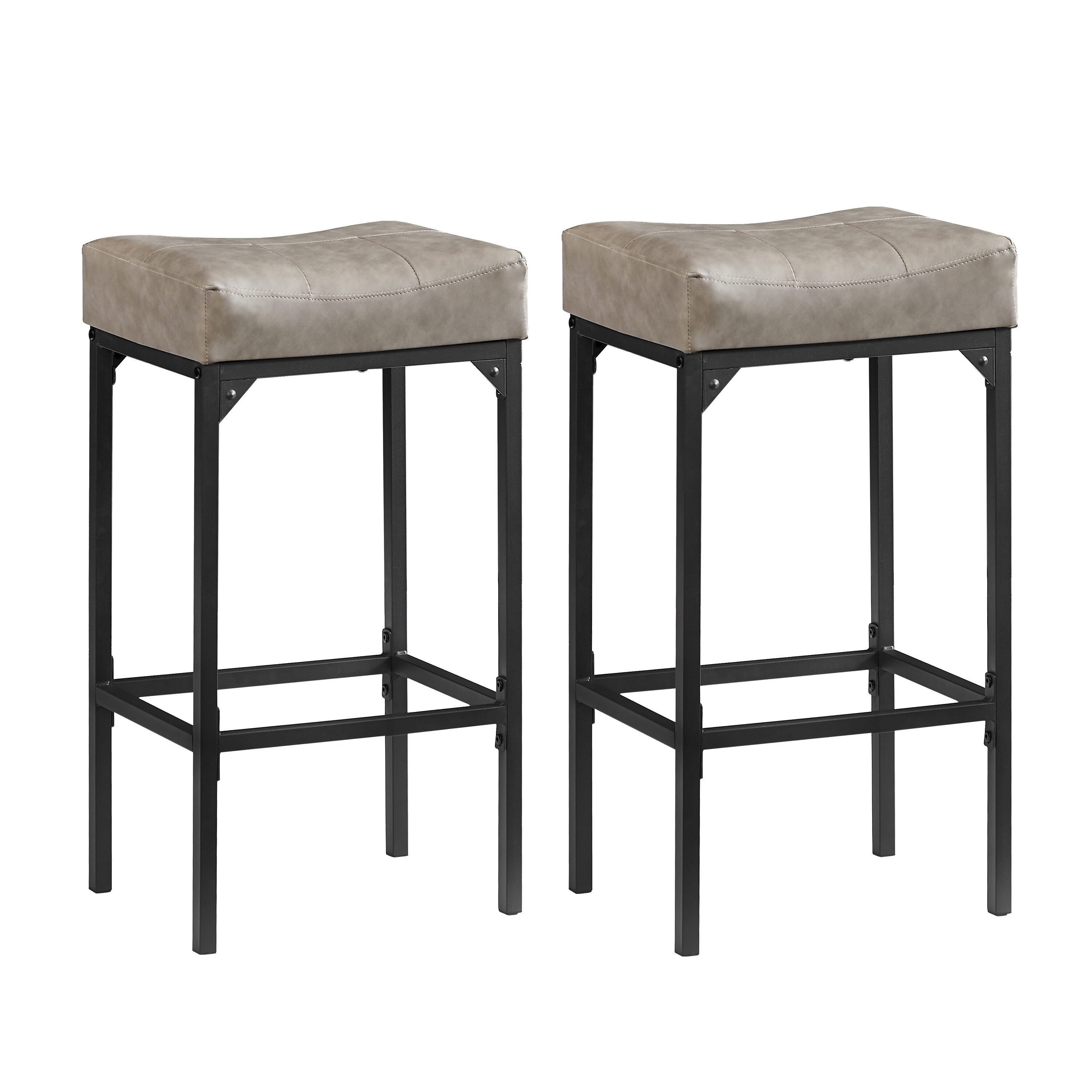 2pcs Bar Stool with Soft PU Leather Cushion and Footrest