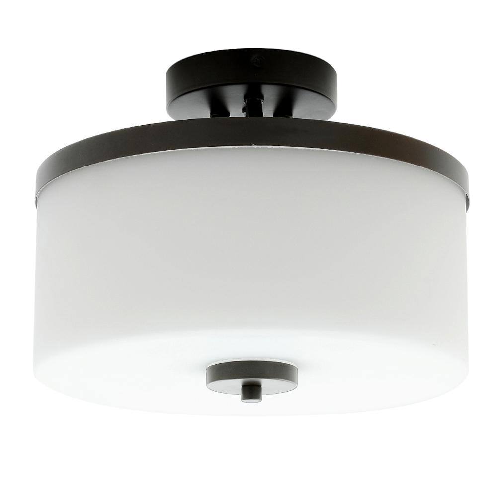 SMRTLite by NBG HOME 12 in. Espresso Integrated LED Semi-Flush Mount with Frosted Shade DS18779