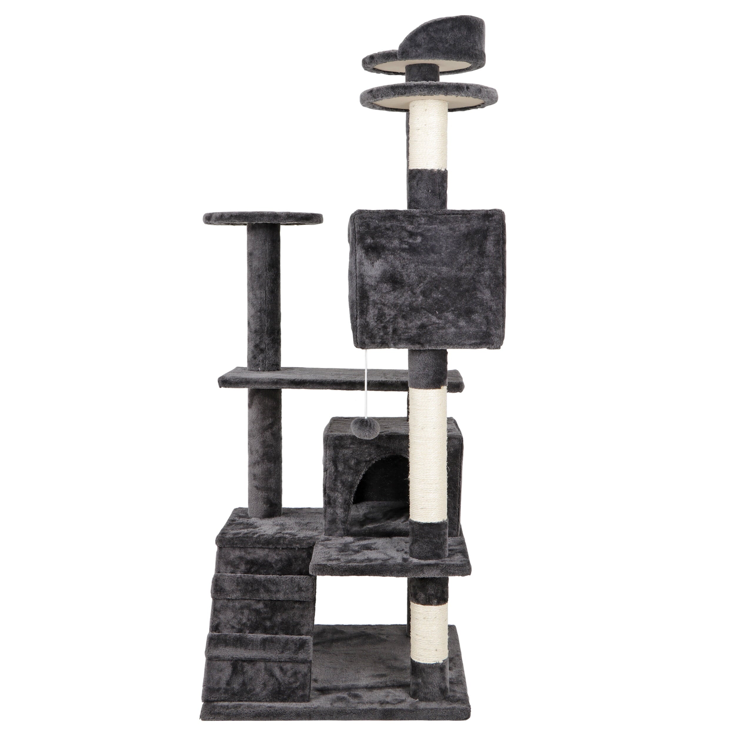 HomGarden 53'' Cat Tree Cat Tower Condo W/Scratching Posts， Kitten Play House Dark Gray