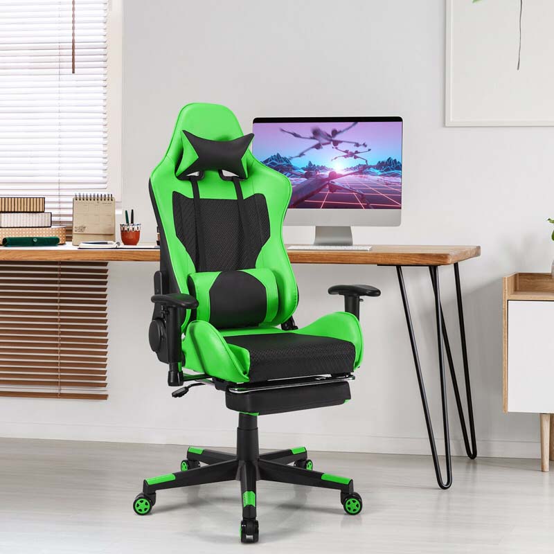 High Back E-Sport Massage Gaming Chair with Footrest & Headrest, Ergonomic PU Leather Gaming Seat, Video Game Chair Computer Chair