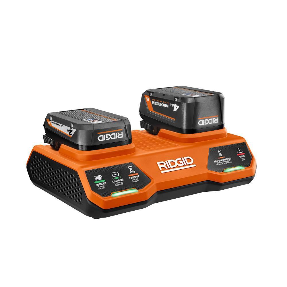 RIDGID 18V Dual Port Simultaneous Charger with 2.0 Ah Battery AC86095-AC8400802