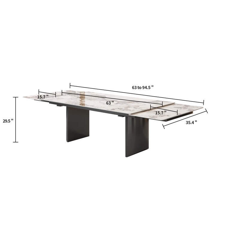 6 Person Extendable 63'' to 94.5'' Dining Set Rectangular Sintered Stone   Stainless Steel Legs ((1 Table 6 Gray Chairs)