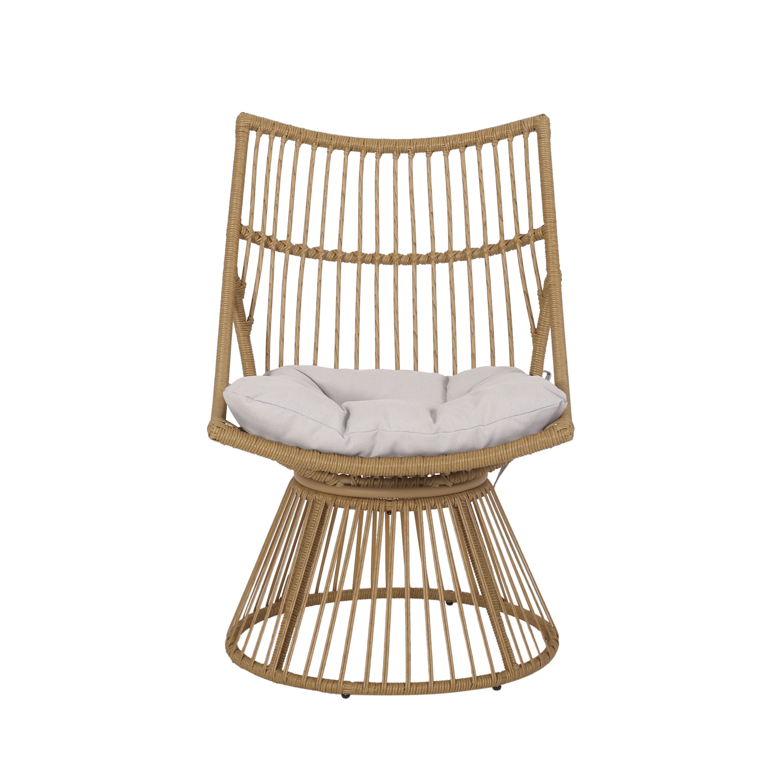 Apulia Outdoor Wicker Chair and Side Table Set with Cushion, Light Brown and Beige