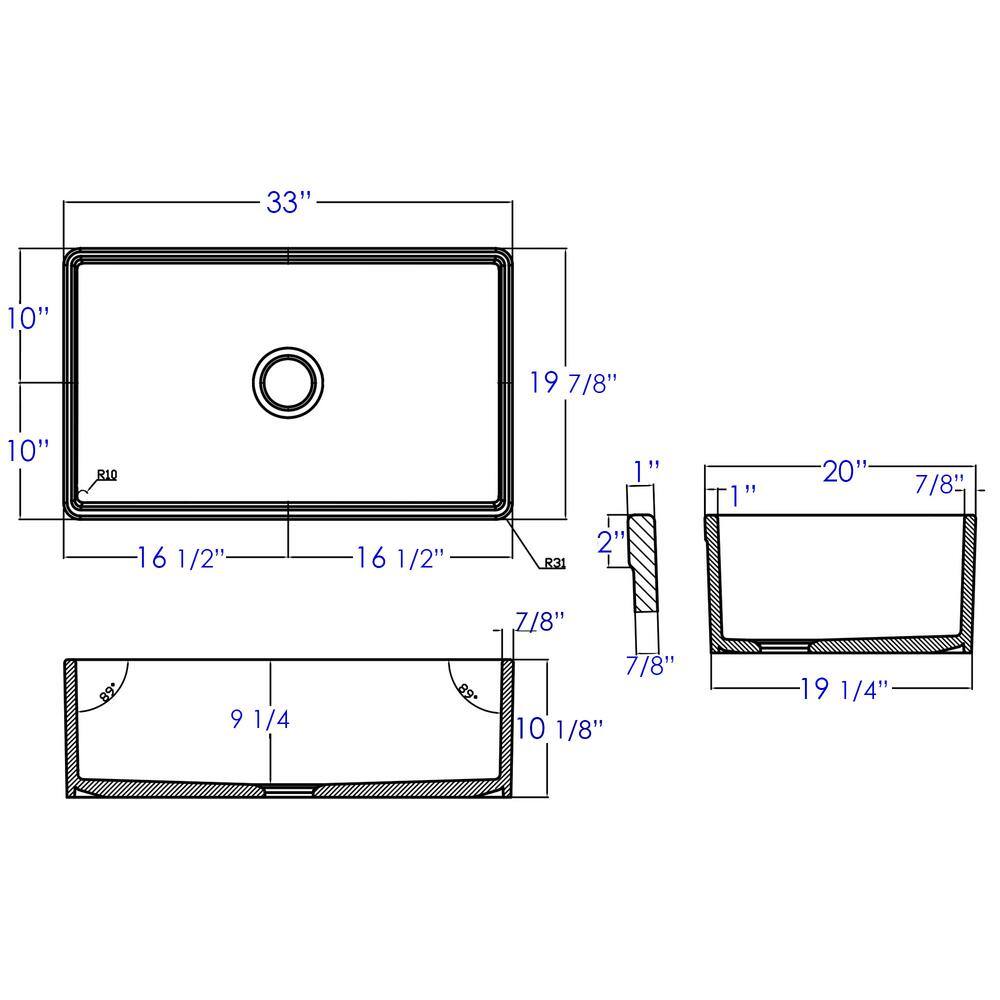 ALFI BRAND Fluted Farmhouse Apron Fireclay 33 in. Single Basin Kitchen Sink in White AB532-W