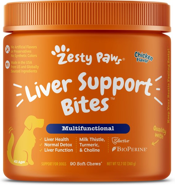 Zesty Paws Liver Support Bites Chicken Flavored Soft Chews Liver Supplement for Dogs