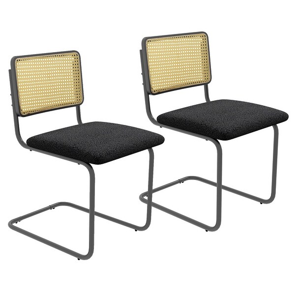 Costway Dining Chairs Set Rattan Upholstered Dining Chairs with Cane