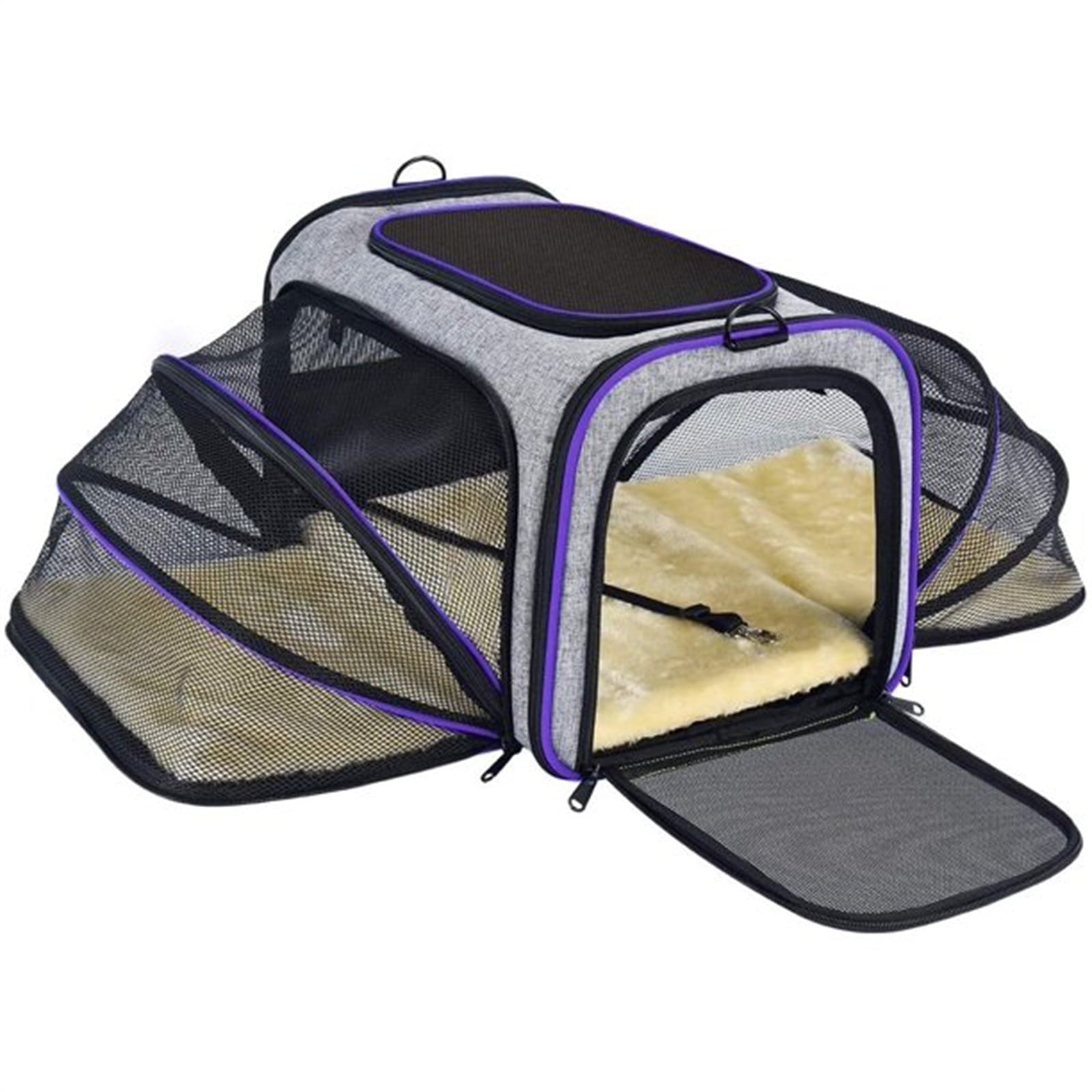 Electronn Cat Carrier TSA Airline Approved with Ventilation for Small Medium Cats Dogs Puppies with Big Space 5 Mesh Windows 4 Open Doors - Purple