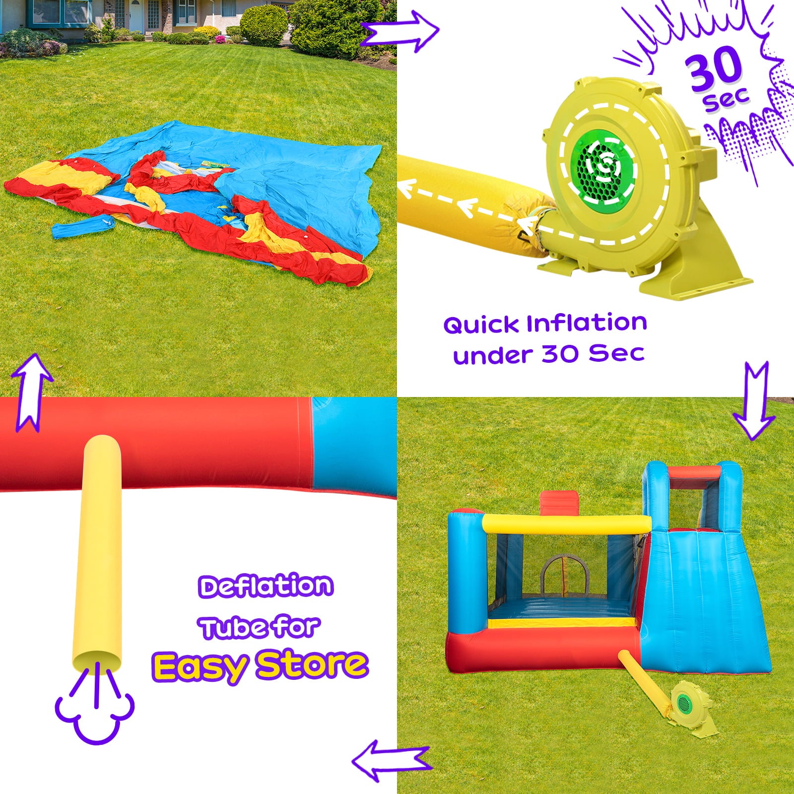 Multi-Color Inflatable Bounce House Kids Slide Jumping Castle Bouncer with Balls Pool and Bag