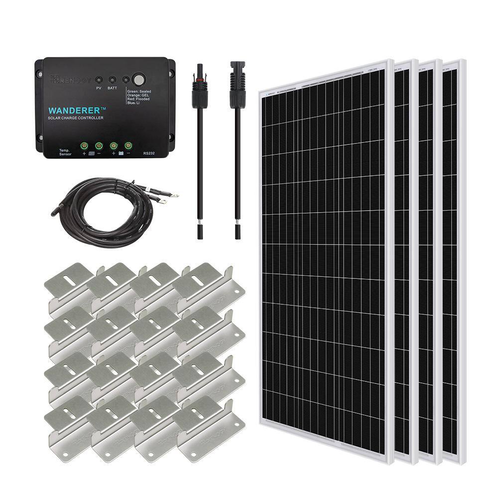 Renogy 400-Watt 12-Volt Off-Grid Solar Starter Kit w 4-Piece 100W Monocrystalline Panel and 30A PWM Wanderer Charge Controller STARTER400D-WD