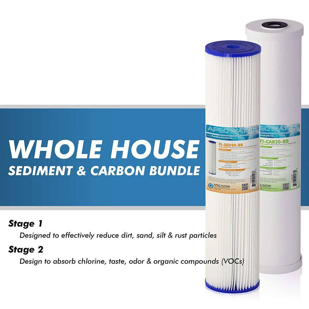 APEC Water Systems Whole House 2-Stage Water Filtration System High Capacity Sediment and Carbon For Multi-Purpose CB2-SED-CAB20-BB