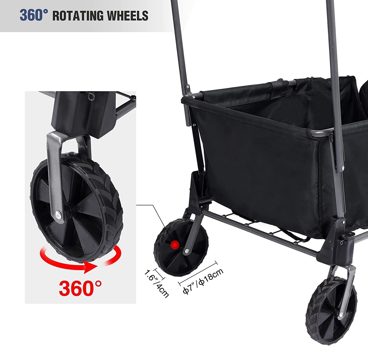 REDCAMP Folding Wagon Cart with Extendable Rear End Heavy Duty 134L Large Collapsible Utility Wagon Garden Cart with Wheels for Camping Beach Sports Shopping Black