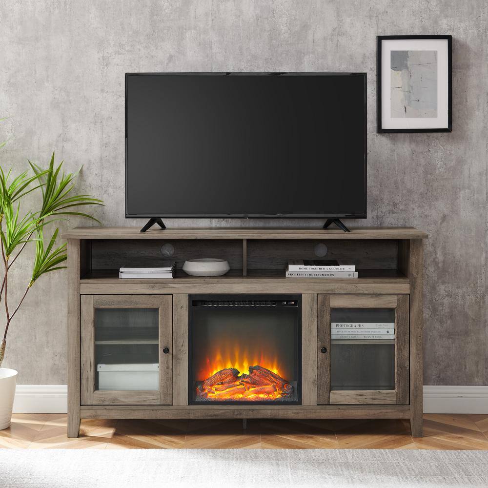 Walker Edison Furniture Company Modern Farmhouse Tall Electric Fireplace TV Stand for TV's Up to 64 in. in Grey Wash HD8113