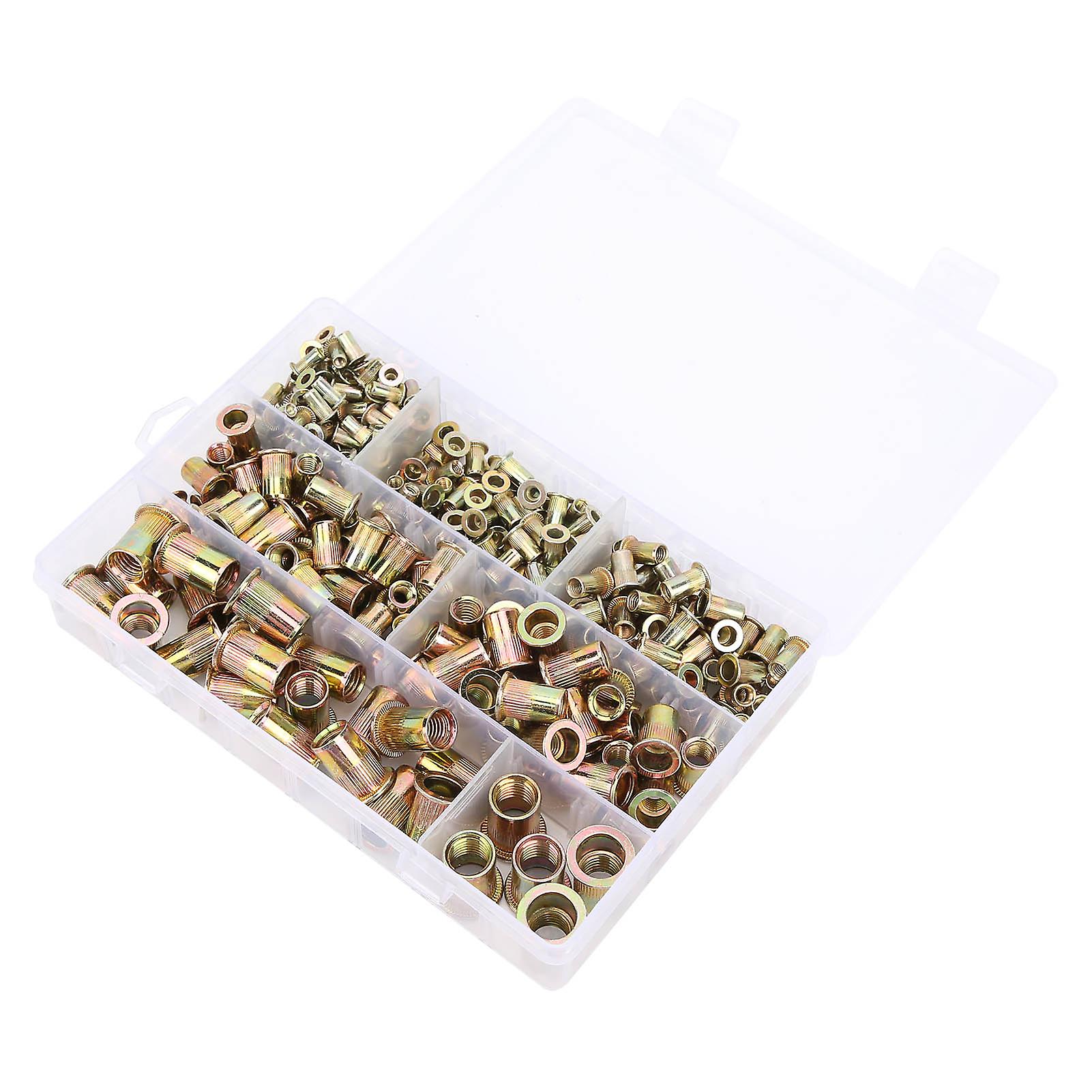 300pcs Rivet Nut Flat Knurled Colorplated Zinc Carbon Steel Fastener Hardware M3/4/5/6/8/10/12