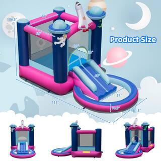 Costway Inflatable Space-themed Bounce House Kids 3-in-1 Bounce Castle with 550-Watt Blower NP10673+ES10150US