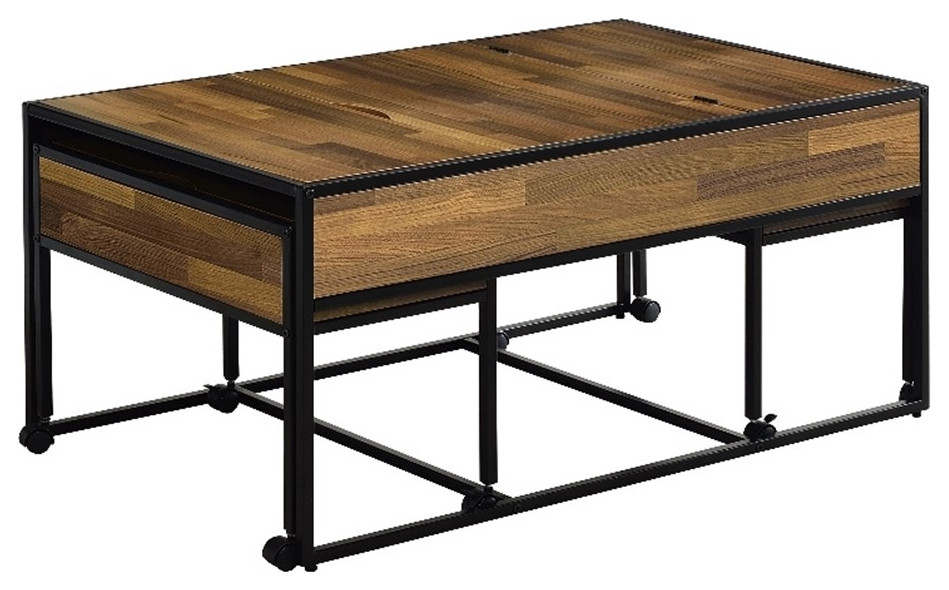 Furniture of America Froy Metal 3 Piece Nesting Table in Black and Walnut   Industrial   Coffee Table Sets   by Homesquare  Houzz