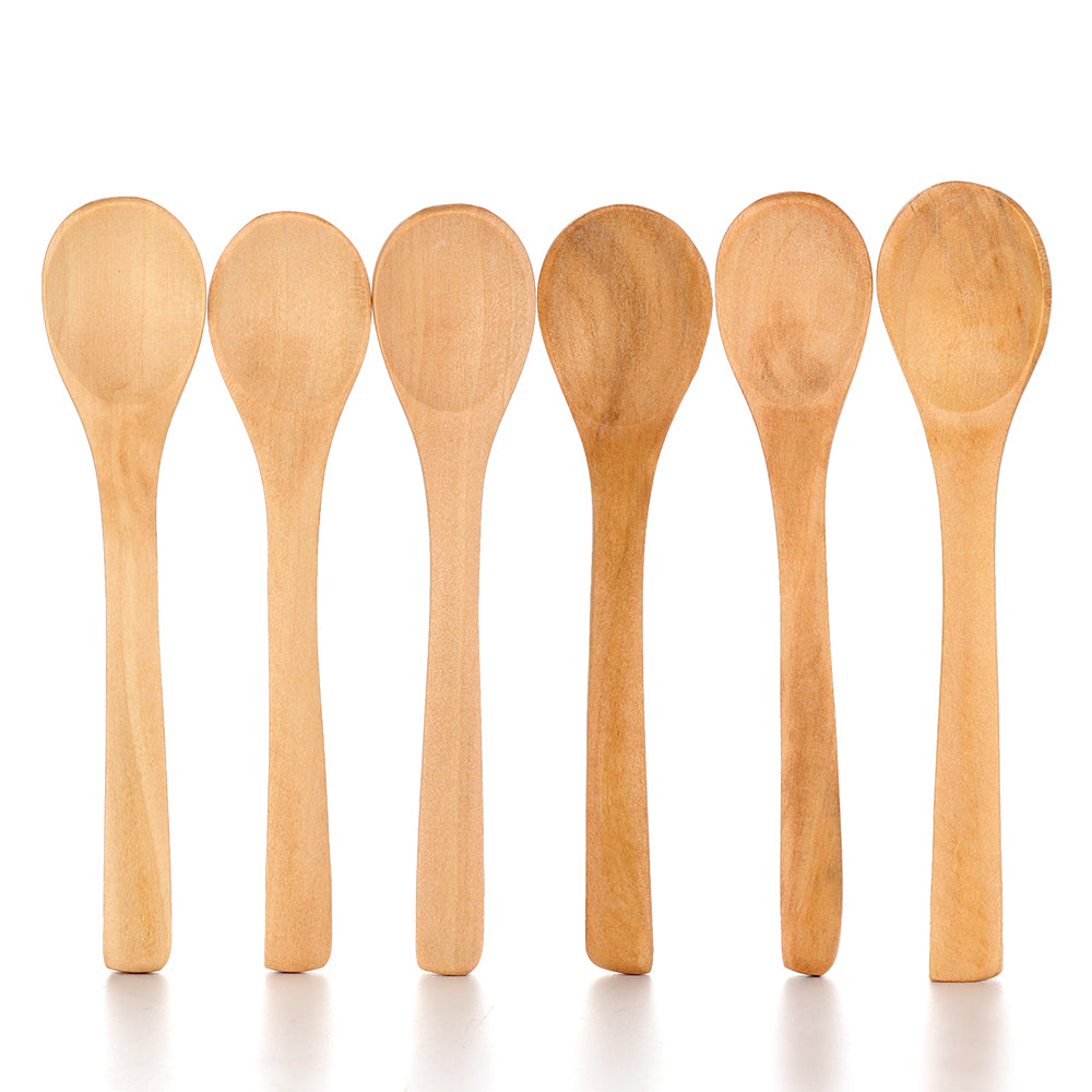 6Pcs Wooden Bamboo Honey Dessert Food Cake Food-grade Spoon Coffee Condiment Cooking Utensil Scoop Spoon Catering Teaspoon Tools