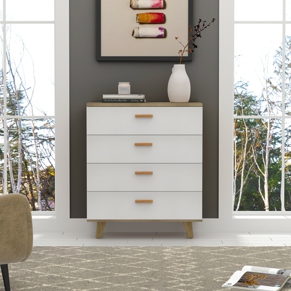 4-Drawer Dresser Cabinet with Solid Wood Handles and Feet， Versatile Storage Solution for Living Room， Bedroom， or Dining Room - - 37828778