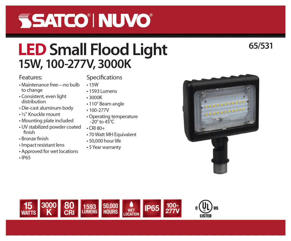 15W Bronze LED Small Flood Light 3000K with Adjustable Neck   Transitional   Outdoor Flood And Spot Lights   by Satco Lighting  Houzz