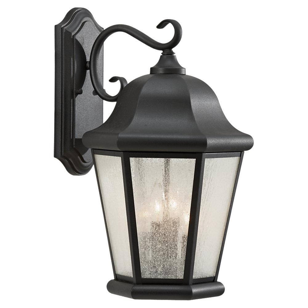 Generation Lighting Martinsville 12 in. W 4-Light Black Outdoor 20 in. Wall Lantern Sconce with Clear Seeded Glass Panels OL5904BK