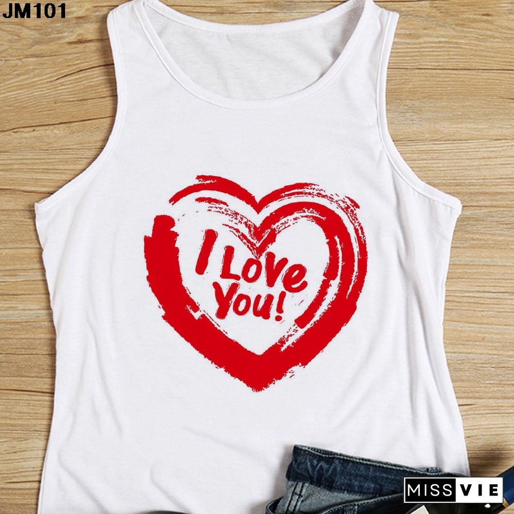 Heart Flower Printed Ladies Camisole Harajuku Casual White Vest Summer Womens Love Graphic Tank Tops Fashion Sleeveless T Shirt